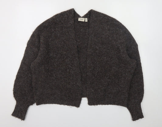 Fransa Women Brown L Chunky Knit Open Cardigan Wool Blend