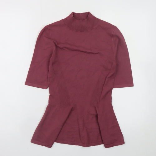 Massimo Dutti Women's Red Mock Neck Slim Fit Short Sleeve Top S