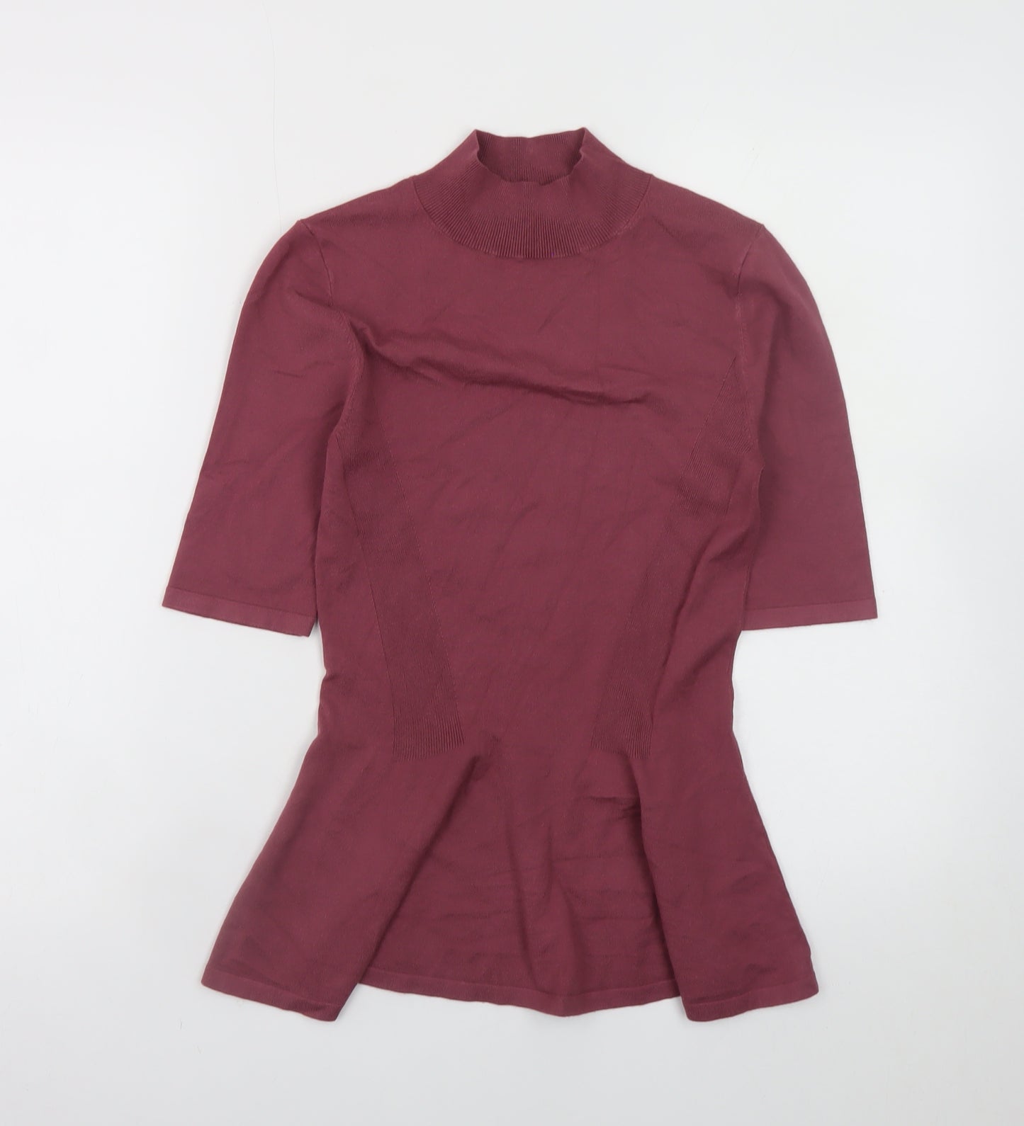 Massimo Dutti Women's Red Mock Neck Slim Fit Short Sleeve Top S