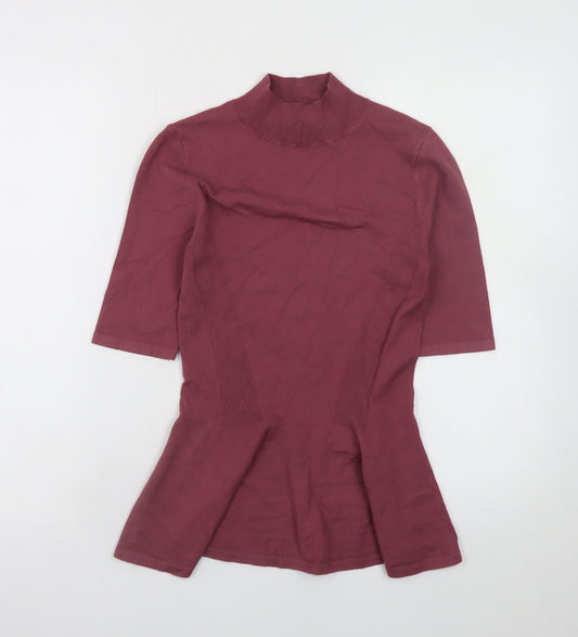 Massimo Dutti Women's Red Mock Neck Slim Fit Short Sleeve Top S