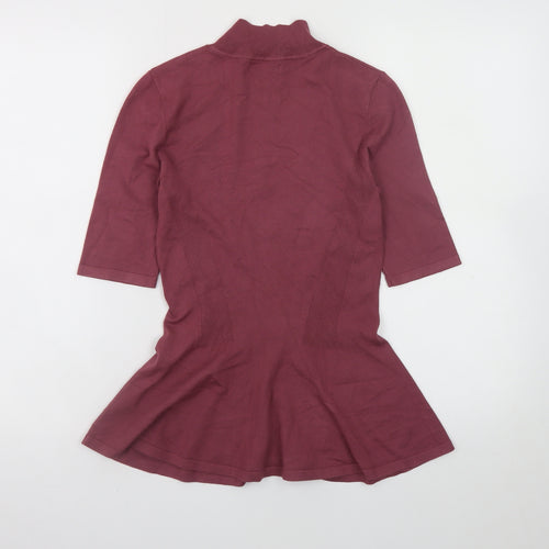 Massimo Dutti Women's Red Mock Neck Slim Fit Short Sleeve Top S