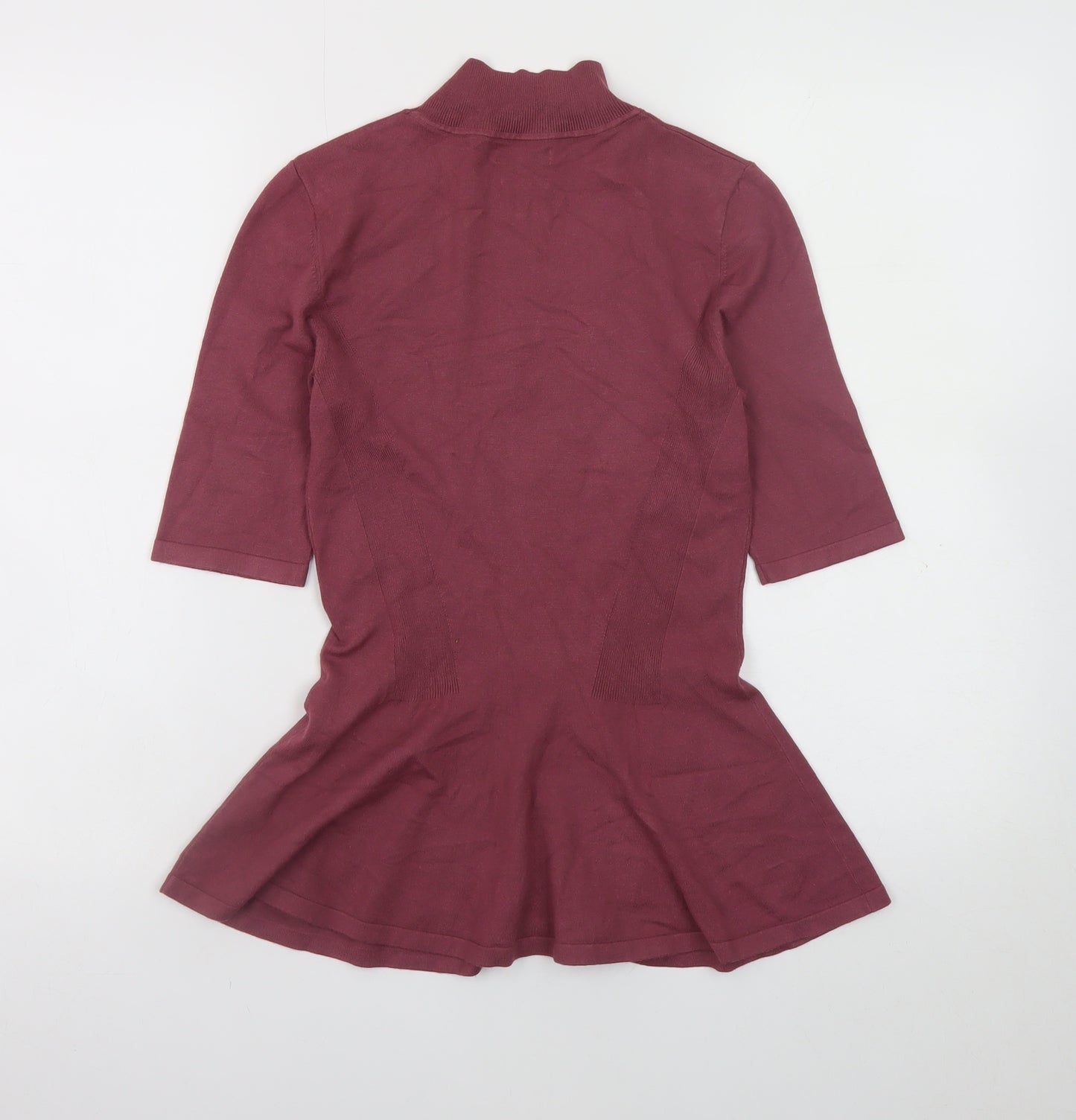 Massimo Dutti Women's Red Mock Neck Slim Fit Short Sleeve Top S