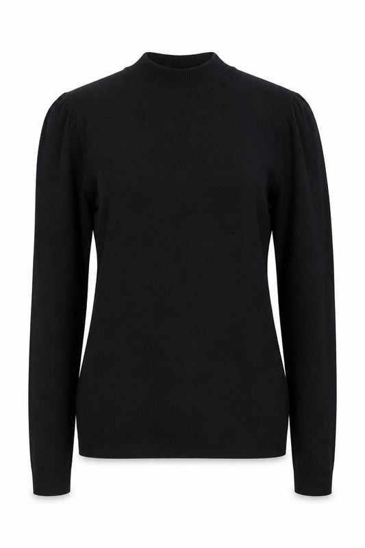 Front view of Warehouse Women’s Black High Neck Long Sleeve Jumper, size UK 14