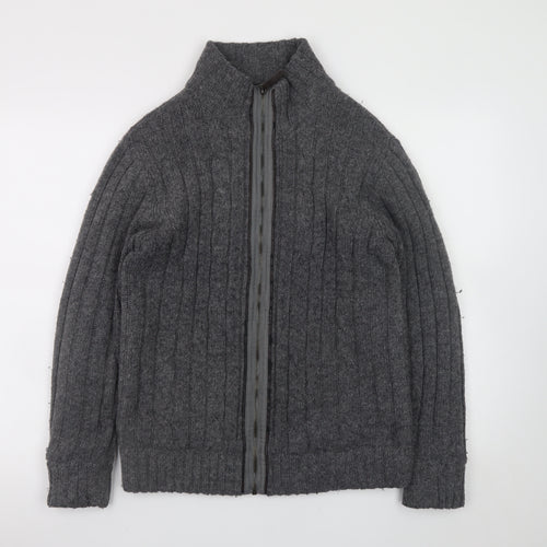 Next Men’s Grey Wool Blend Cable Knit Full Zip Jumper Size S