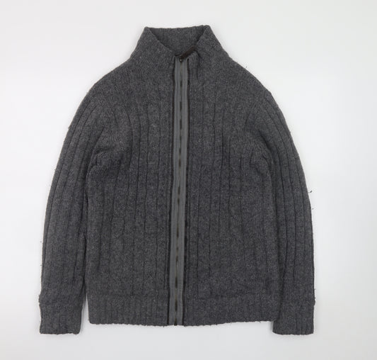 Next Men’s Grey Wool Blend Cable Knit Full Zip Jumper Size S