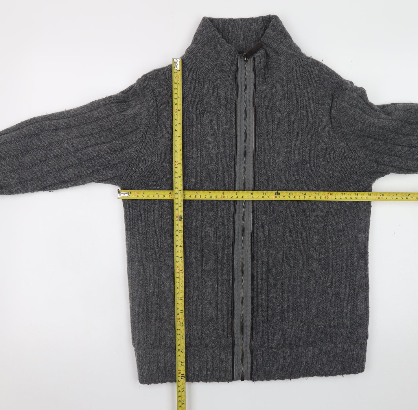 Next Men’s Grey Wool Blend Cable Knit Full Zip Jumper Size S