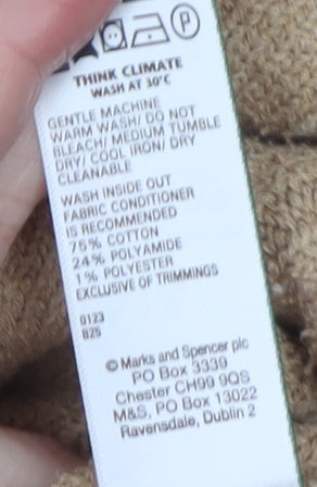 Marks and Spencer Women Beige Henley Jumper Medium Rib Knit Long Sleeve