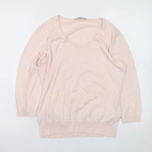 John Smedley Women Pink Cotton Scoop Neck Jumper L