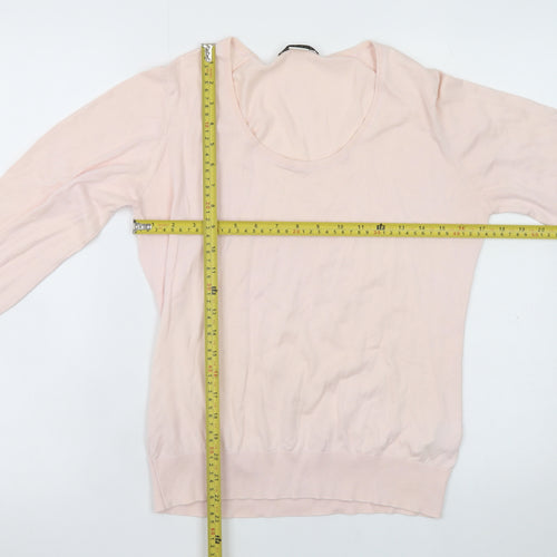 John Smedley Women Pink Cotton Scoop Neck Jumper L