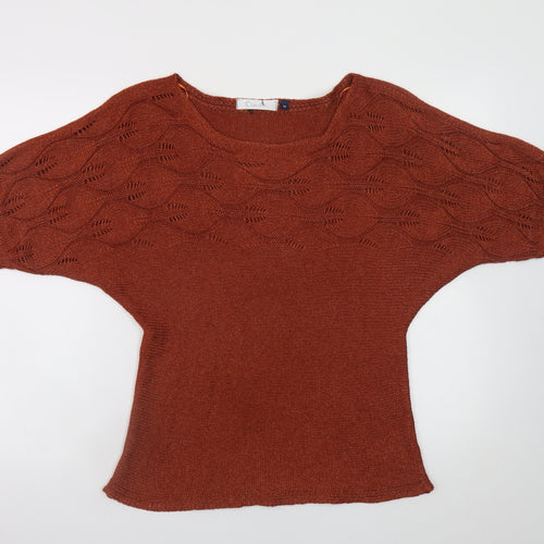 Classics Women Brown Knit Short Sleeve Pullover Jumper M