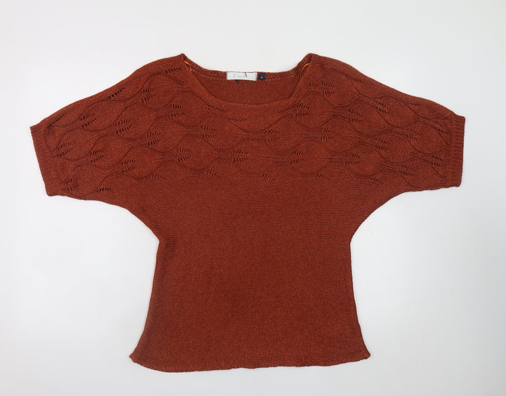 Classics Women Brown Knit Short Sleeve Pullover Jumper M