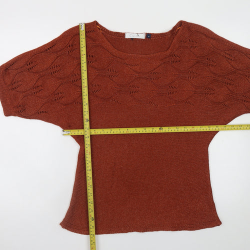 Classics Women Brown Knit Short Sleeve Pullover Jumper M