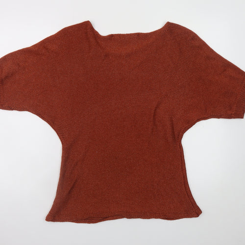 Classics Women Brown Knit Short Sleeve Pullover Jumper M