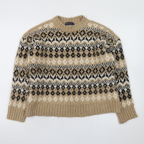 Marks and Spencer Women's Beige Fair Isle Knit Jumper Small