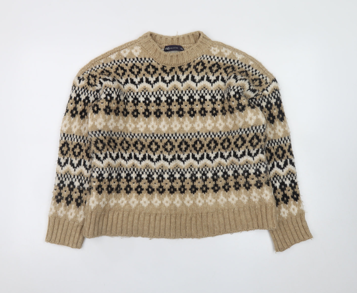 Marks and Spencer Women's Beige Fair Isle Knit Jumper Small