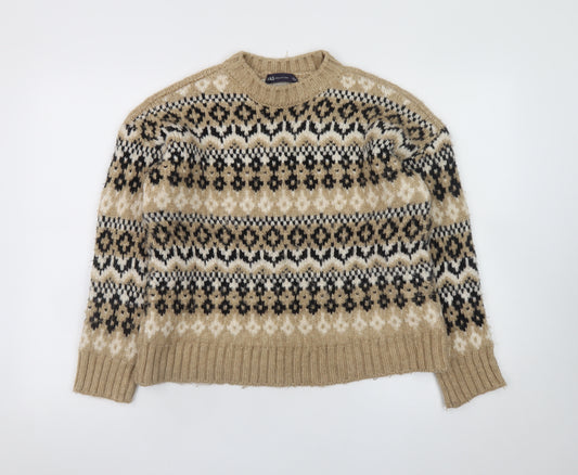 Marks and Spencer Women's Beige Fair Isle Knit Jumper Small