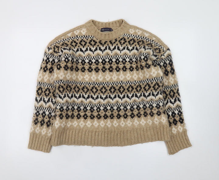 Marks and Spencer Women's Beige Fair Isle Knit Jumper Small