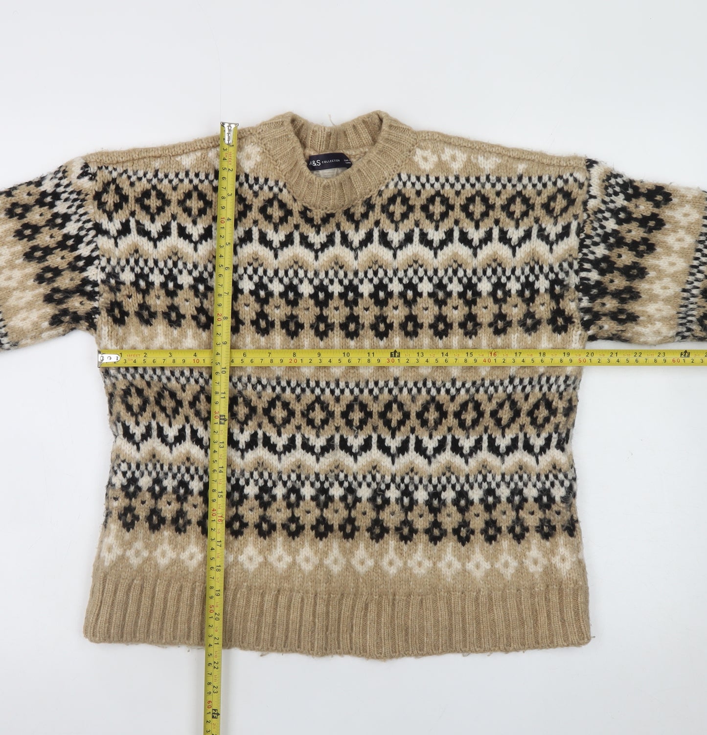 Marks and Spencer Women's Beige Fair Isle Knit Jumper Small