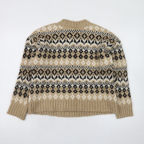 Marks and Spencer Women's Beige Fair Isle Knit Jumper Small