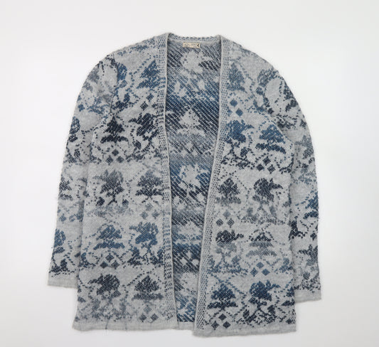 M&Co Women’s Grey Floral Knit Long Sleeve Open Cardigan Size 12