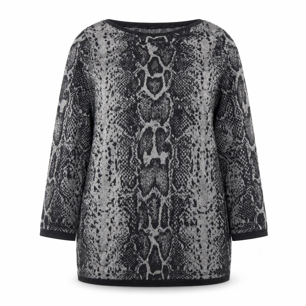 Front view of Next Women Grey Snake Print Knit Shift Dress, size 16
