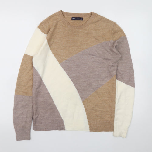Marks and Spencer Women's Beige Wool Blend Geometric Jumper Size 12