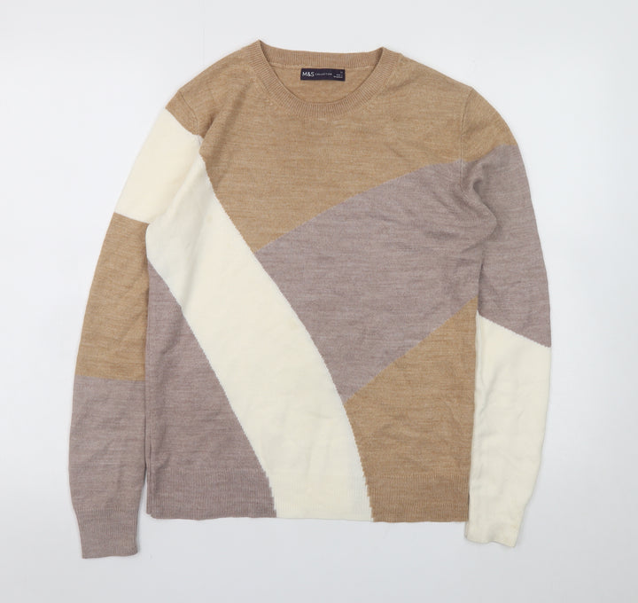 Marks and Spencer Women's Beige Wool Blend Geometric Jumper Size 12