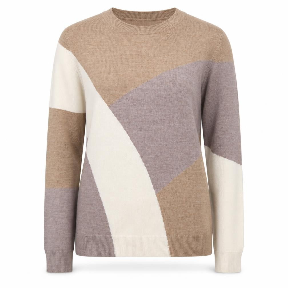 Front view of Marks & Spencer Women's Beige Wool Blend Geometric Jumper, size 12