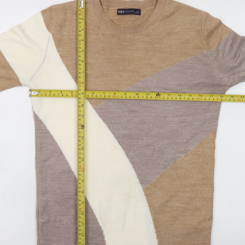 Marks and Spencer Women's Beige Wool Blend Geometric Jumper Size 12