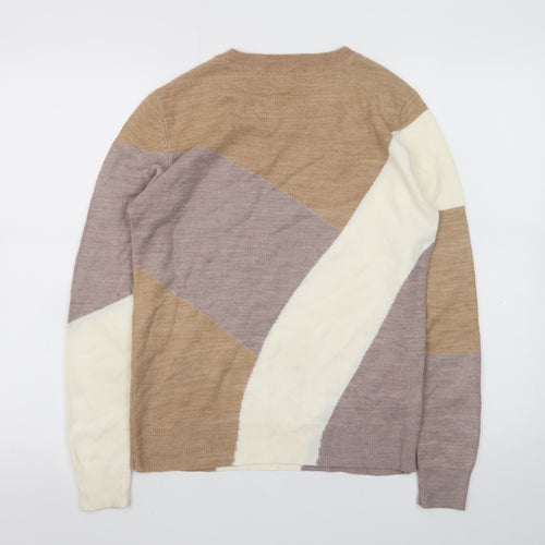 Marks and Spencer Women's Beige Wool Blend Geometric Jumper Size 12