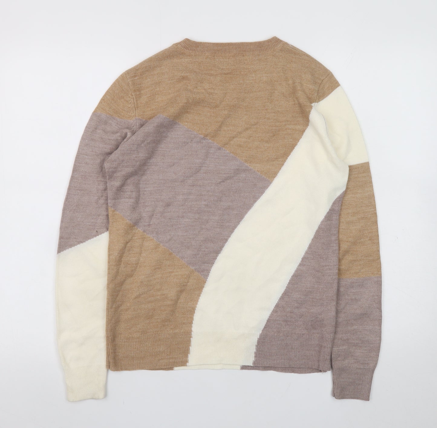 Marks and Spencer Women's Beige Wool Blend Geometric Jumper Size 12