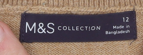 Marks and Spencer Women's Beige Wool Blend Geometric Jumper Size 12