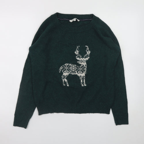 Fat Face Women's Green Wool Blend Animal Jumper Size 14