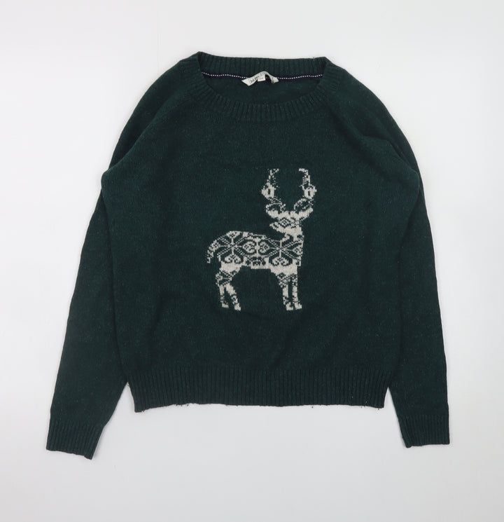 Fat Face Women's Green Wool Blend Animal Jumper Size 14