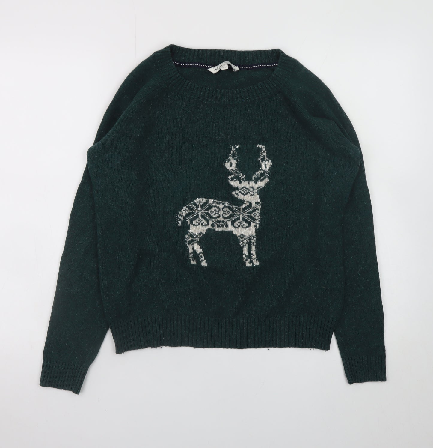 Fat Face Women's Green Wool Blend Animal Jumper Size 14