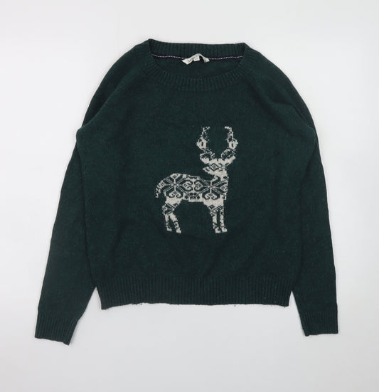 Fat Face Women's Green Wool Blend Animal Jumper Size 14