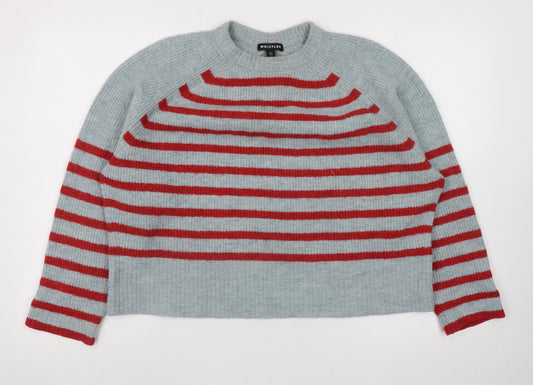 Whistles Women’s Grey Red Striped Wool Blend Relaxed Fit Jumper L