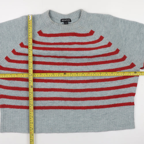 Whistles Women’s Grey Red Striped Wool Blend Relaxed Fit Jumper L