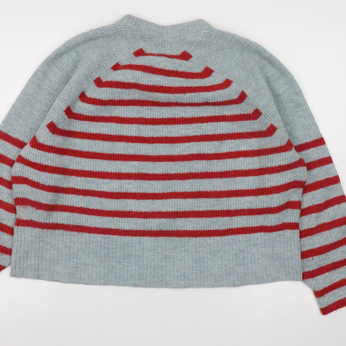 Whistles Women’s Grey Red Striped Wool Blend Relaxed Fit Jumper L