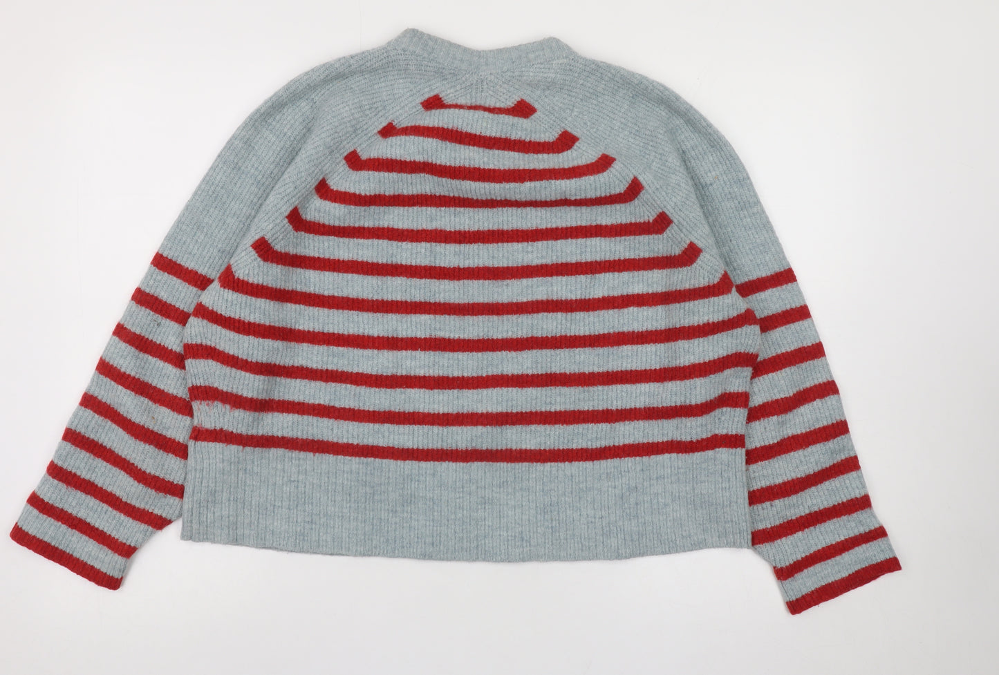 Whistles Women’s Grey Red Striped Wool Blend Relaxed Fit Jumper L