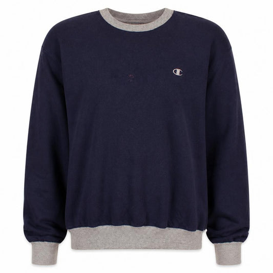 Front view of Champion Men's Blue XL Pullover Sweatshirt Crew Neck Logo