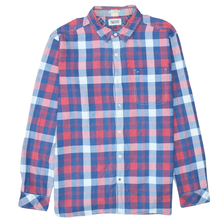 Hilfiger Denim Men's Red Blue Check Button-Up Shirt XL Cotton