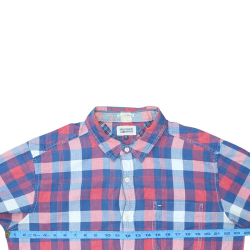 Hilfiger Denim Men's Red Blue Check Button-Up Shirt XL Cotton