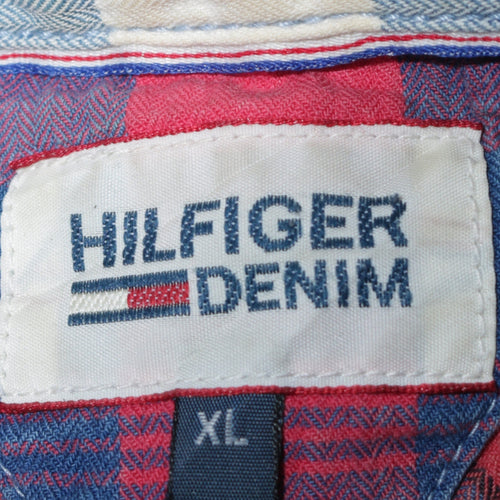 Hilfiger Denim Men's Red Blue Check Button-Up Shirt XL Cotton