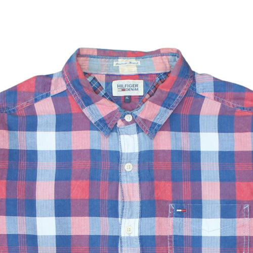Hilfiger Denim Men's Red Blue Check Button-Up Shirt XL Cotton