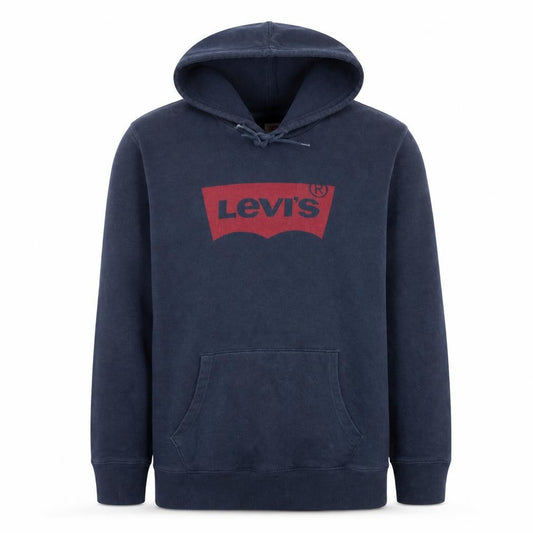 Front view of Levi's Men's Blue Pullover Hoodie L Logo Fleece Sweatshirt