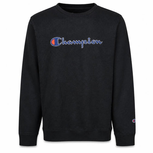Front view of Champion Men's Black XL Pullover Sweatshirt Crew Neck Fleece
