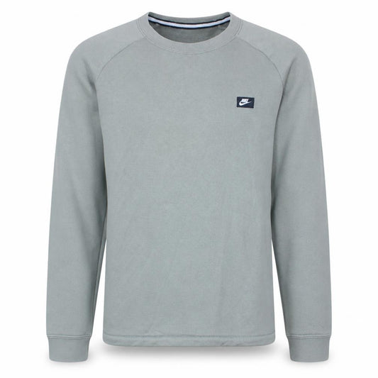 Front view of Nike men’s grey small pullover sweatshirt crew neck logo regular fit