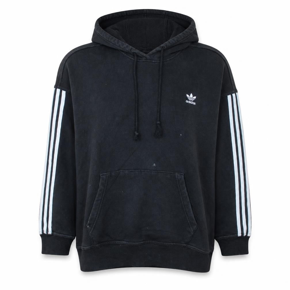 Front view of Adidas Women Black 3XL Pullover Hoodie with White Stripes