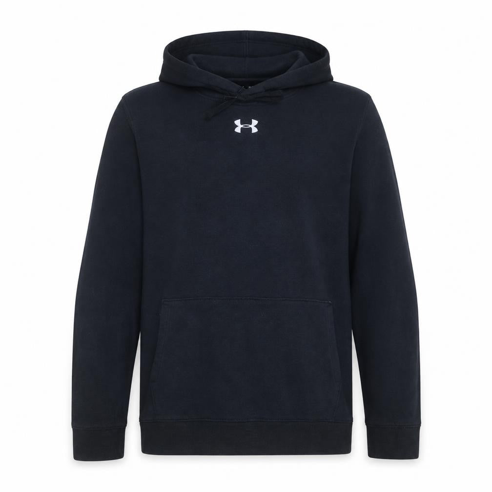 Front view of Under Armour men’s black pullover hoodie small loose fit coldgear fleece